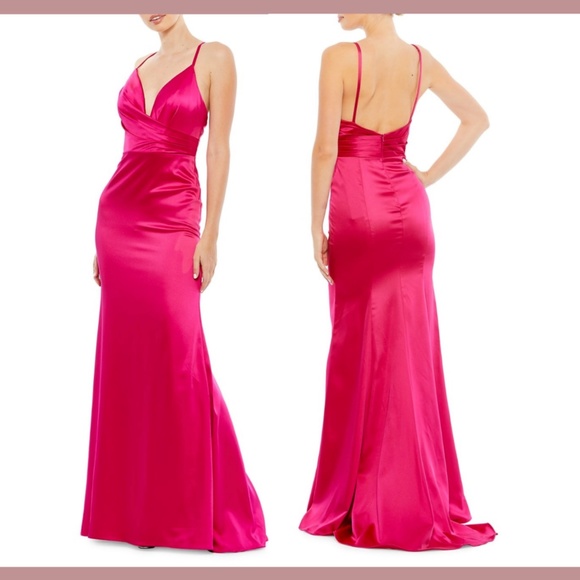 NWD IEENA for MAC DUGGAL [ 14 ]‎ Satin Ruched Trumpet Gown In Fuchsia - Picture 1 of 12